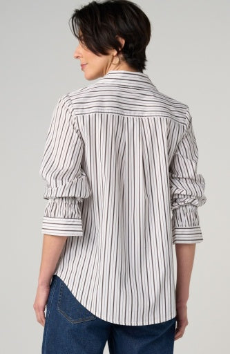 Liverpool Jeans adjustable sleeve blouse, stylish tops with long sleeves and a relaxed fit, displayed on a hanger.