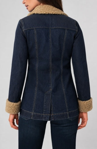 Liverpool Jeans Sherpa Trimmed Denim Jacket, casual denim top with cozy sherpa lining and stylish trim details.