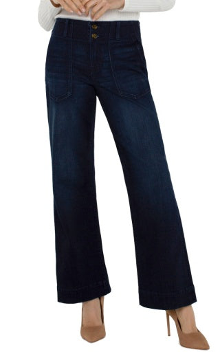 Liverpool Jeans patch pocket wide-leg bottoms with a 31-inch inseam, showcasing relaxed fit and stylish denim fabric.