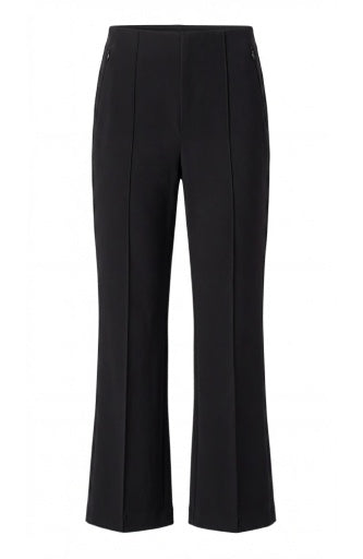 Liverpool Jeans high rise pull-on crop flare trousers with 26-inch inseam, showcasing the stylish fit and flare design.