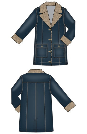 Liverpool Jeans Sherpa trimmed denim jacket, stylish blue top with cozy sherpa collar and cuffs, casual outerwear.