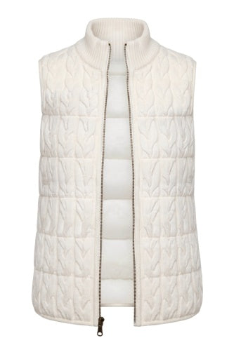 Reversible quilted sleeveless zip-front sweater vest by Liverpool Jeans, stylish tops with quilted fabric and zip closure.