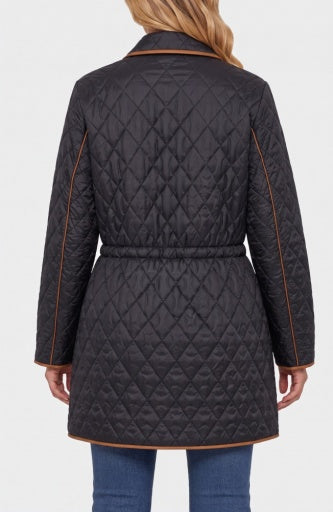 Zip front quilted coat with cinched waist from Liverpool Jeans, showcasing a stylish, fitted outerwear top with a quilted pattern.