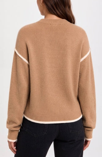 Liverpool Jeans long sleeve crewneck sweater with cream tulip hem, stylish top featuring a soft fabric and elegant hem detail.