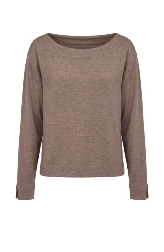 Liverpool Jeans long sleeve boatneck top in soft fabric, shown on a hanger with a neutral background.