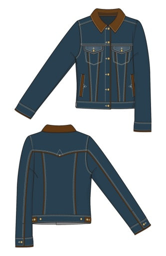 Liverpool Jeans classic trucker top with velvet detailing, showcasing a stylish denim design and textured accents.