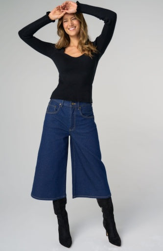 Liverpool Jeans long sleeve sweetheart neck sweater with ruffle detail, stylish women's top in soft fabric.