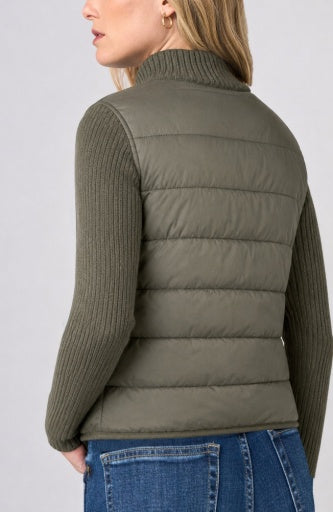 Liverpool Jeans long sleeve quilted sweater jacket with zip front, featuring a stylish, padded design perfect for casual wear.