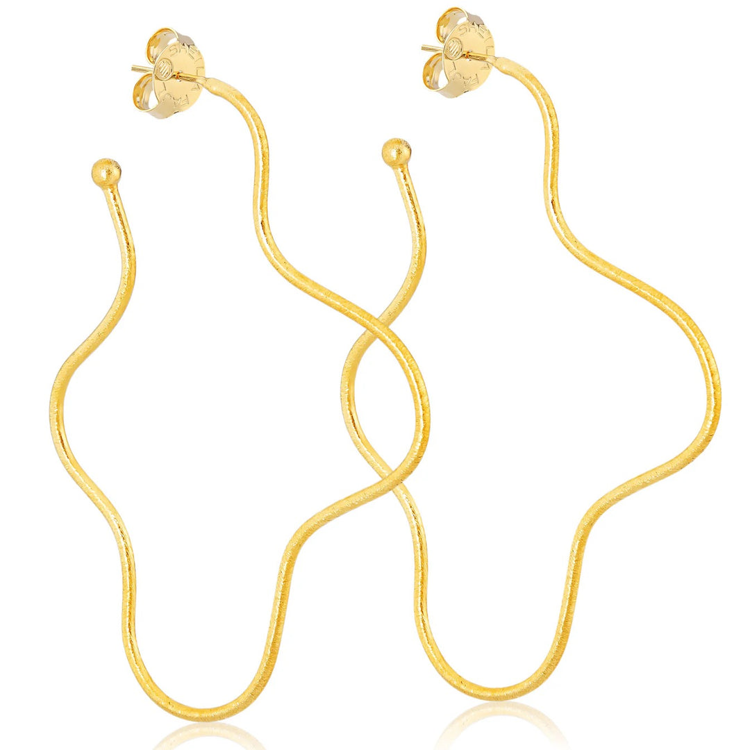 Sheila Fajl Wiggle Long Hoop Earrings BG, gold-tone accessories with elongated, twisted hoop design for a stylish look.