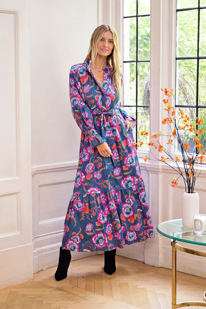 Sheridan French Britt Twilight Flora dress showing a floral patterned summer dress with a fitted bodice and flowing skirt.