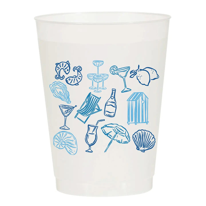 Set of six frosted Sip sip Hooray home cups with a semi-transparent finish and smooth rounded rims.
