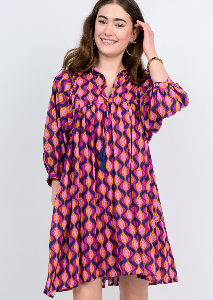 Pink and navy Mod Multi Dress by Sister Mary featuring a stylish, modern design with a comfortable fit and vibrant color pattern.