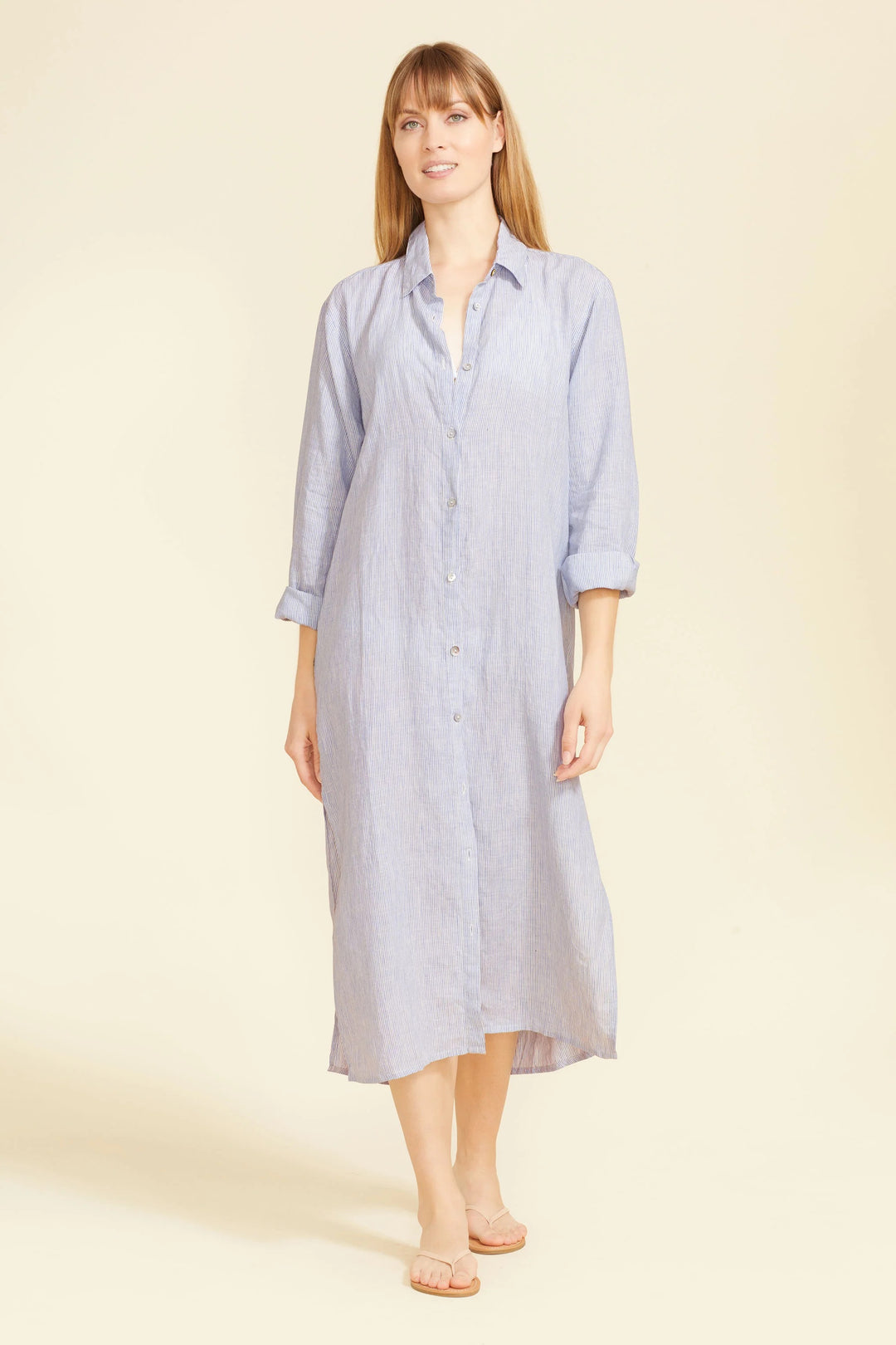 Sitano Ciao Blue Stripe Midi loungewear with blue and white stripes, relaxed fit, soft fabric, perfect for comfortable, stylish lounging.