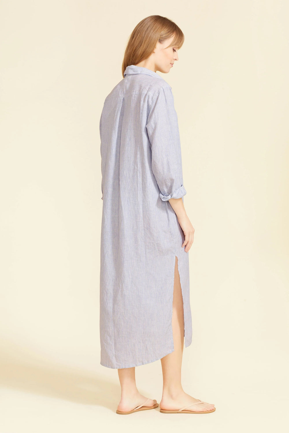 Sitano Ciao Blue Stripe Midi loungewear with blue and white striped fabric, comfortable and stylish for relaxing or casual wear.