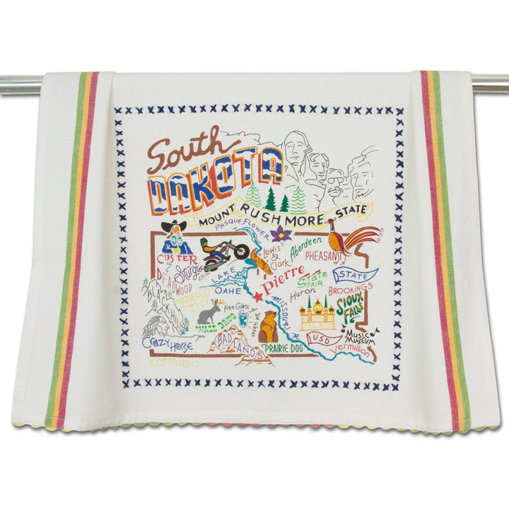 Catstudio South Dakota geography dish towel featuring colorful state map design for home kitchen decor