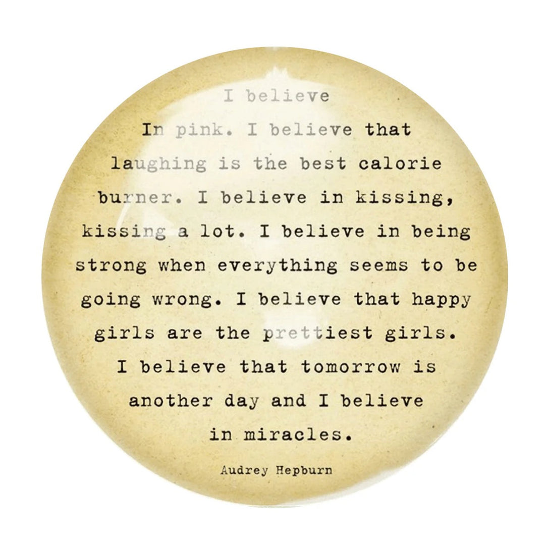 Round paperweight from Sugarboo Designs, 4x4 inches, decorative gift with a textured surface and artistic design.