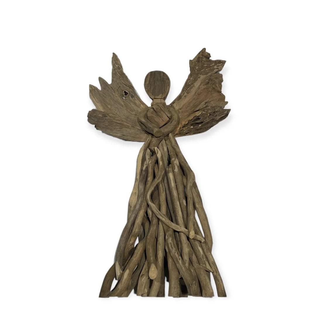 18-inch driftwood angel home decor by Sugarboo Designs, showing a handcrafted angel figure made of driftwood.