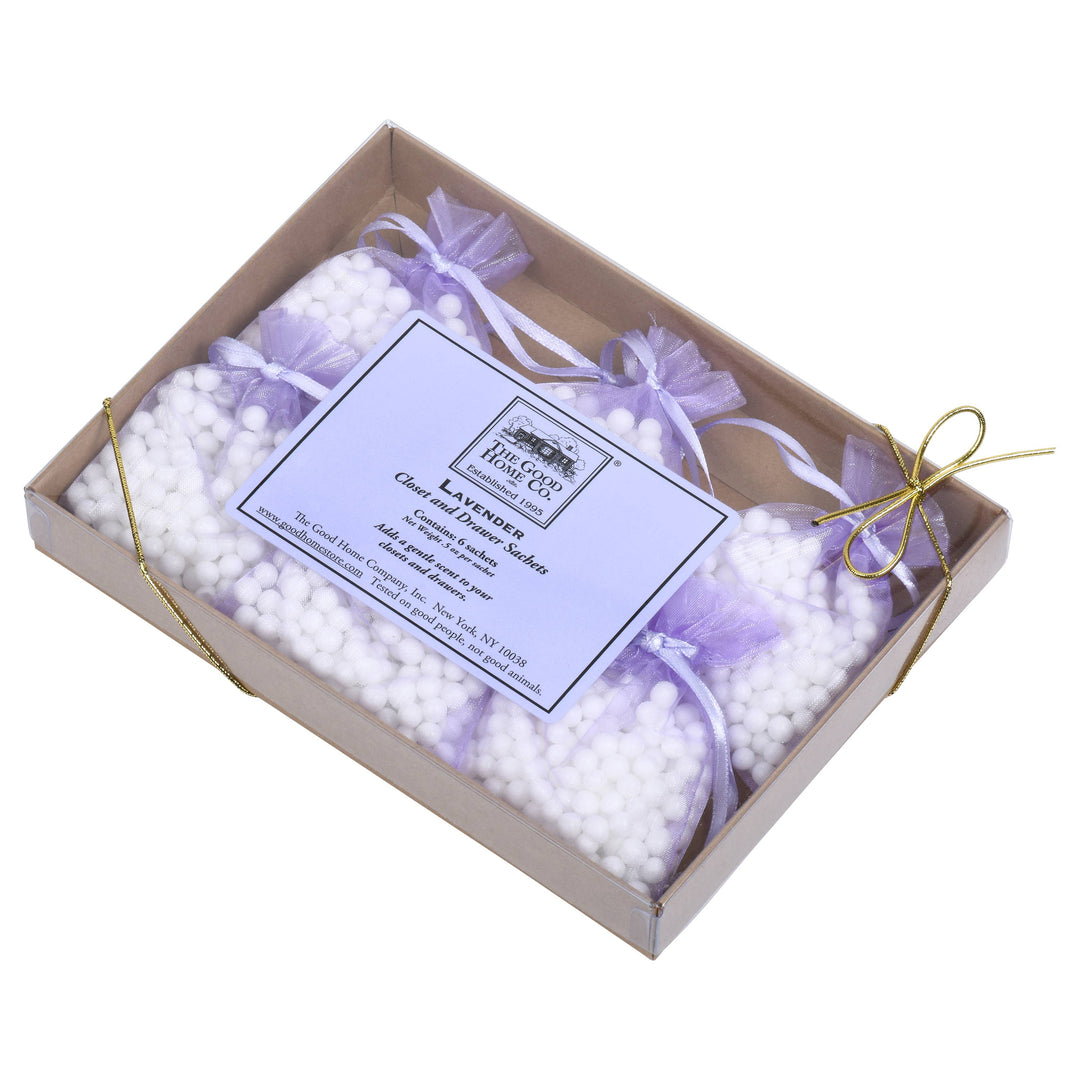 The Good Home closet and drawer sachets with natural fragrance, shown in a tidy closet setting to freshen clothes and linens.