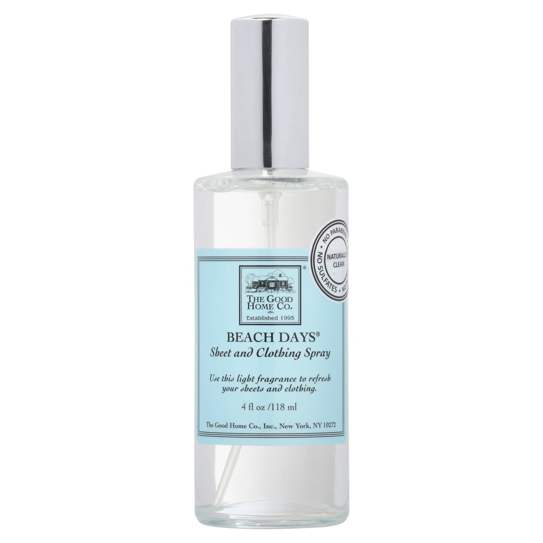 Good Home sheet spray bottle showing the product label and spray nozzle for freshening bedding and linens.