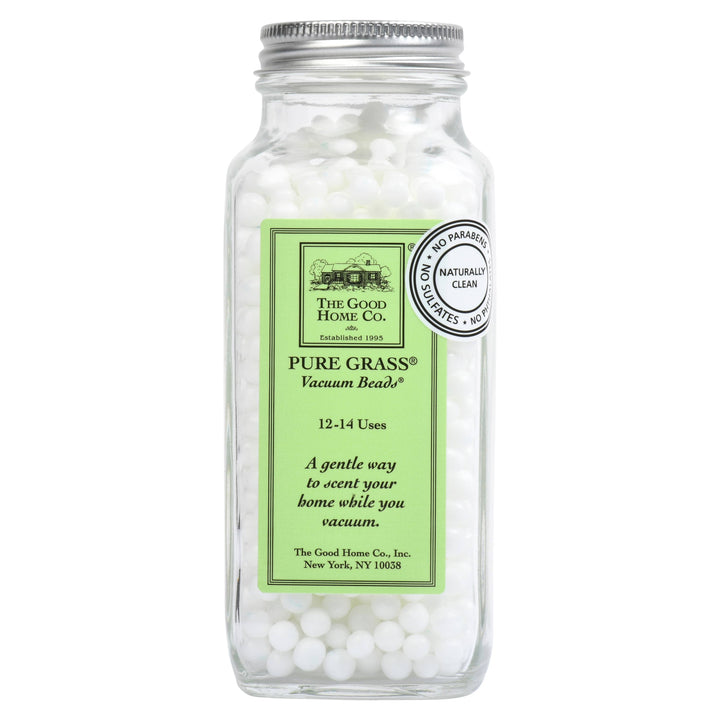 Good Home Vacuum Beads for home cleaning, shown in a clear image of the vacuum beads in a container.