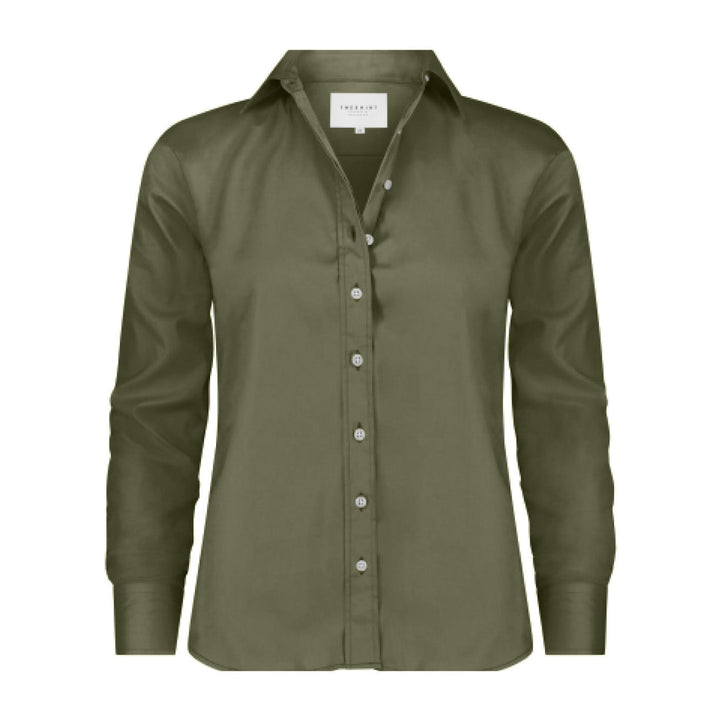 Olive Rochelle Behrens Icon Shirt, a stylish women's top with a classic fit and soft fabric, displayed flat.