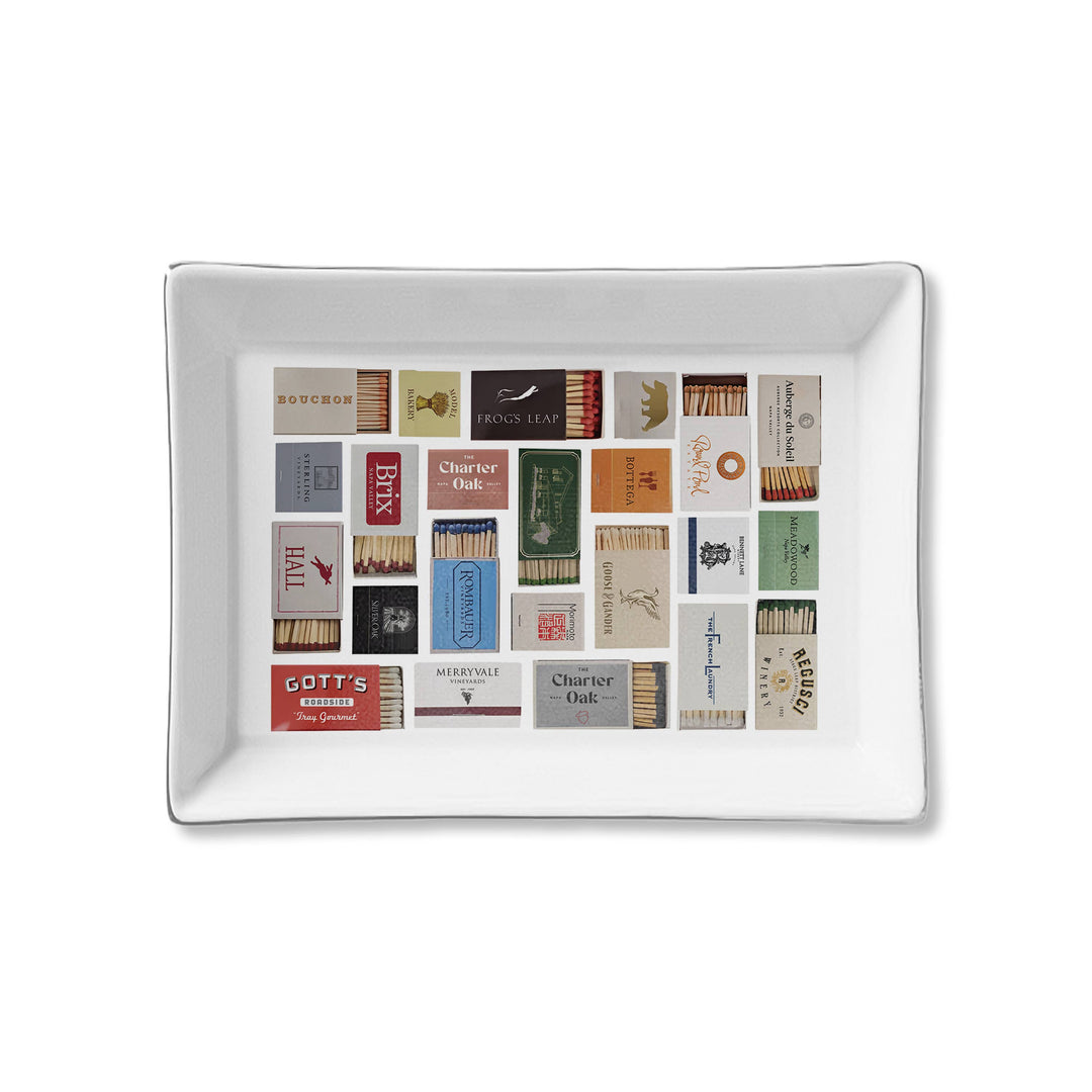 Ceramic tray from Toss Designs featuring Napa Matches design, perfect for home decor or serving essentials.
