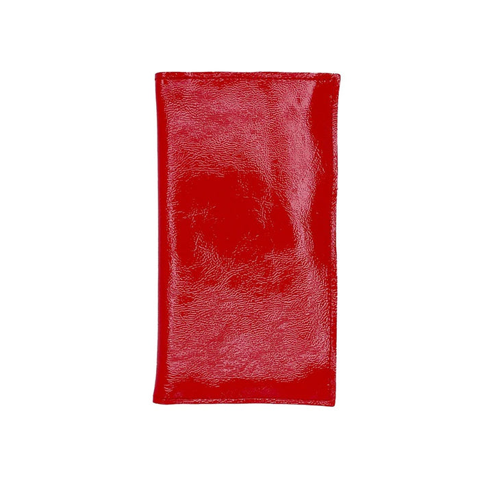 Tracey Tanner Sarah patent leather wallet showing compact design with multiple card slots and a sleek, glossy finish.