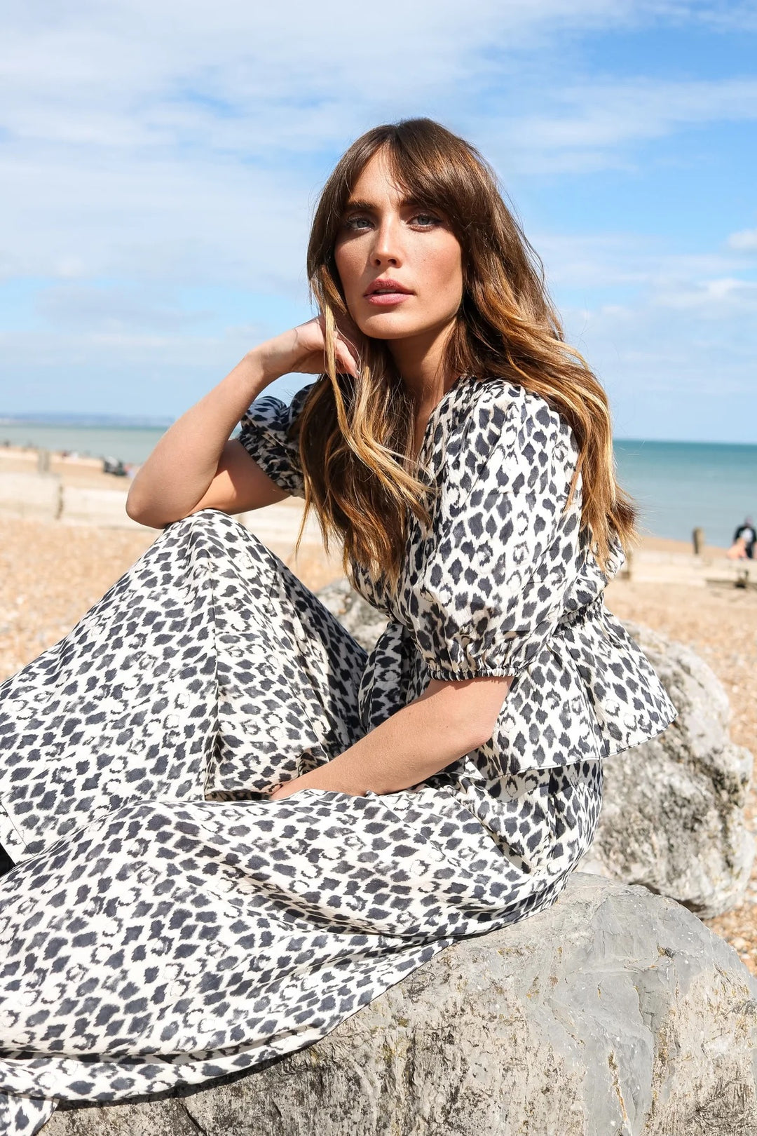 Black print top from traffic People named Margot, featuring a stylish design and casual fit, perfect for everyday wear.