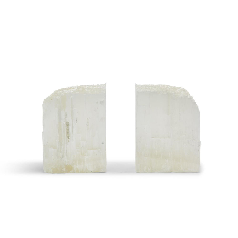 Two's Company selenite crystal bookends for the home, featuring smooth, natural stone with a polished finish for decorative display.
