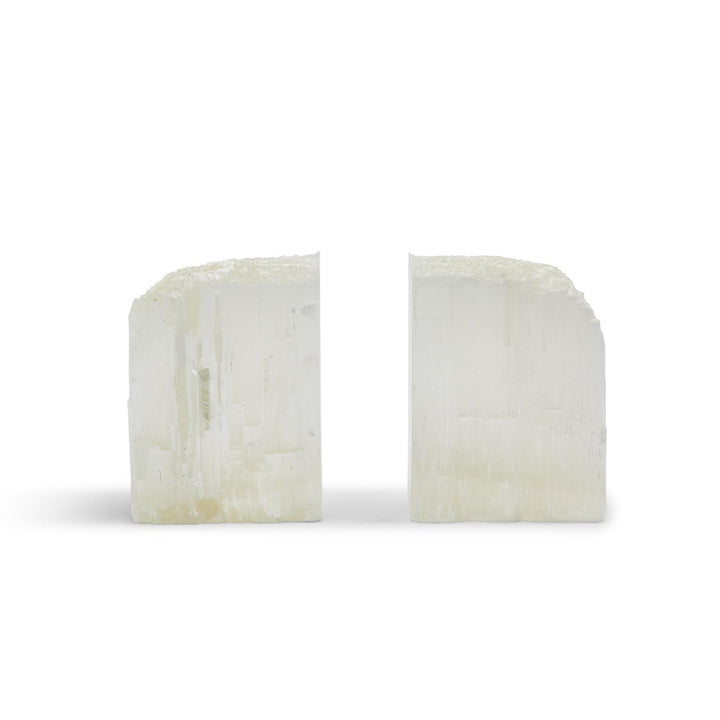 Two's Company selenite crystal bookends for the home, featuring smooth, natural stone with a polished finish for decorative display.