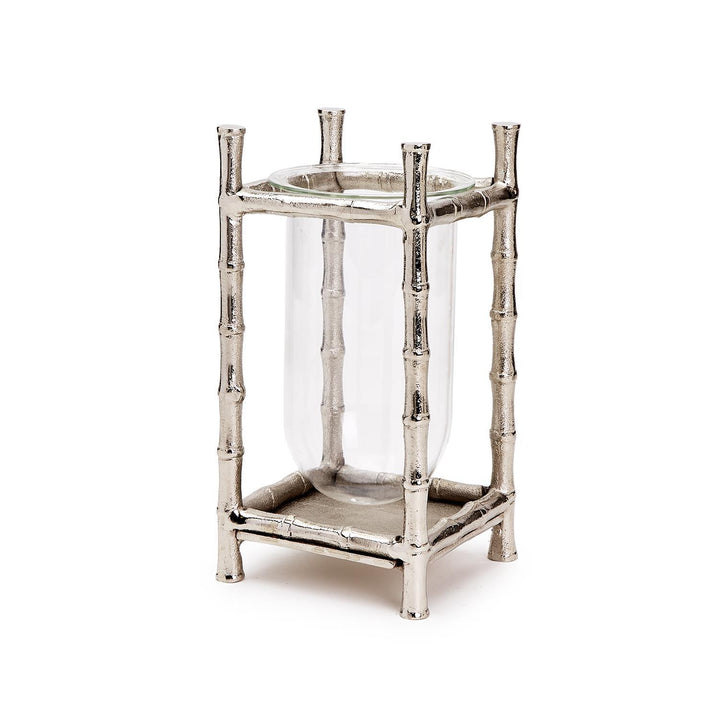 Silver bamboo vase for the home by Two's Company, featuring a sleek, modern design with a smooth silver finish.