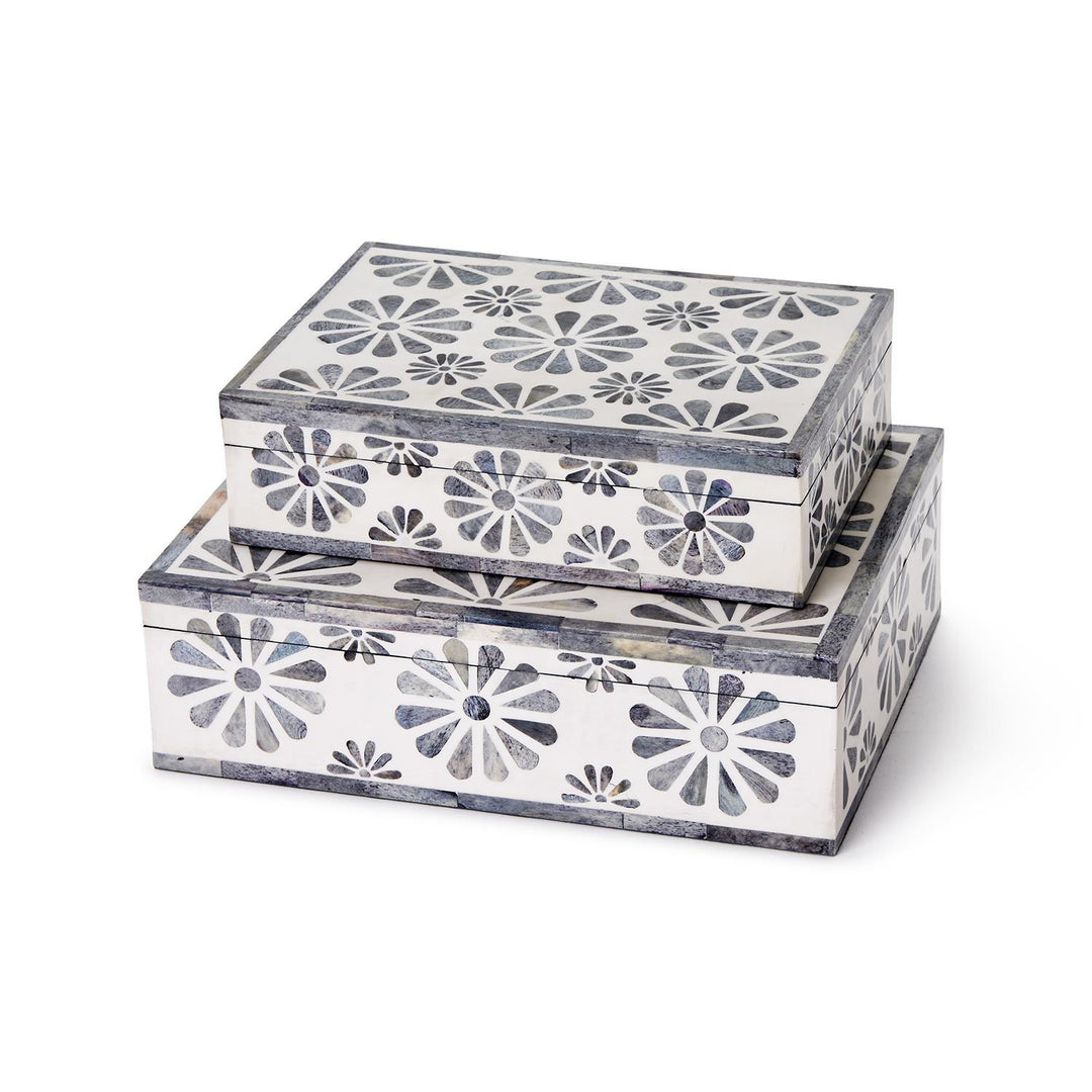 Decorative mosaic box for the home by Two's Company, featuring intricate tile patterns and a sturdy square design.