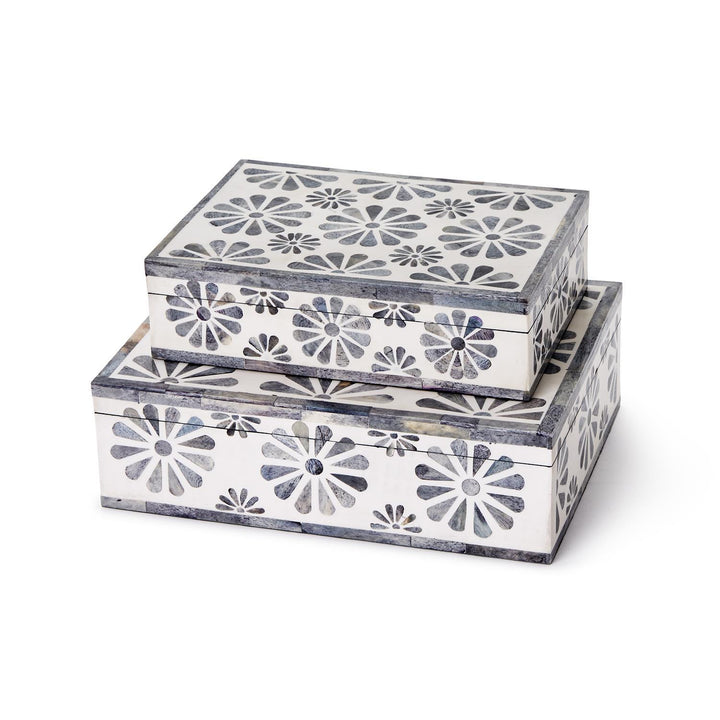 Decorative mosaic box for the home by Two's Company, featuring intricate tile patterns and a sturdy square design.
