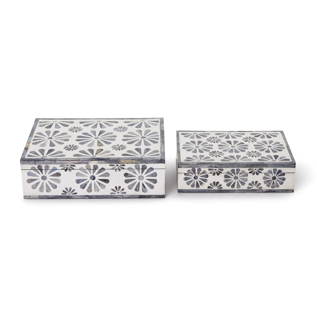 Decorative mosaic box for the home by Two's Company, featuring colorful geometric patterns and a compact storage design.