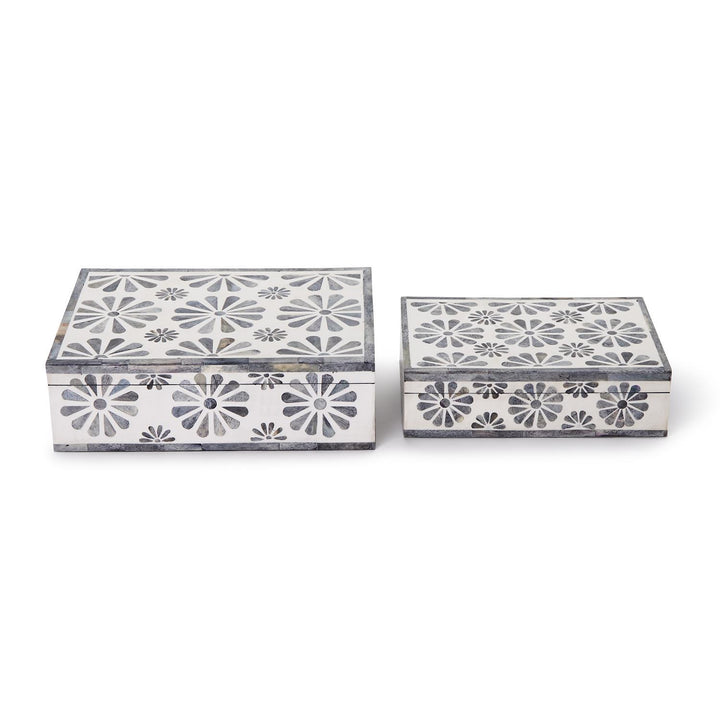 Decorative mosaic box for the home by Two's Company, featuring colorful geometric patterns and a compact storage design.