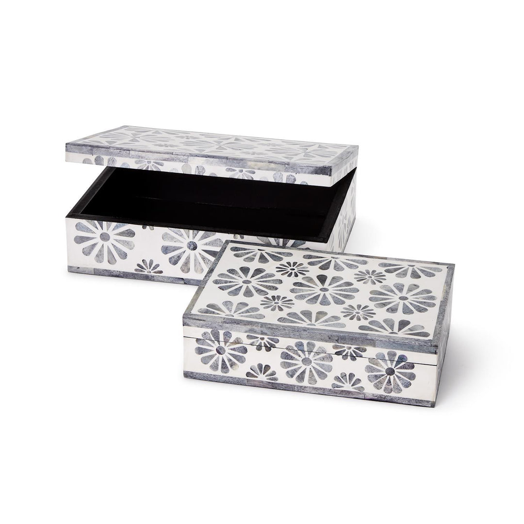 Decorative mosaic box for the home by Two's Company, featuring intricate colorful mosaic patterns and a sturdy rectangular shape.
