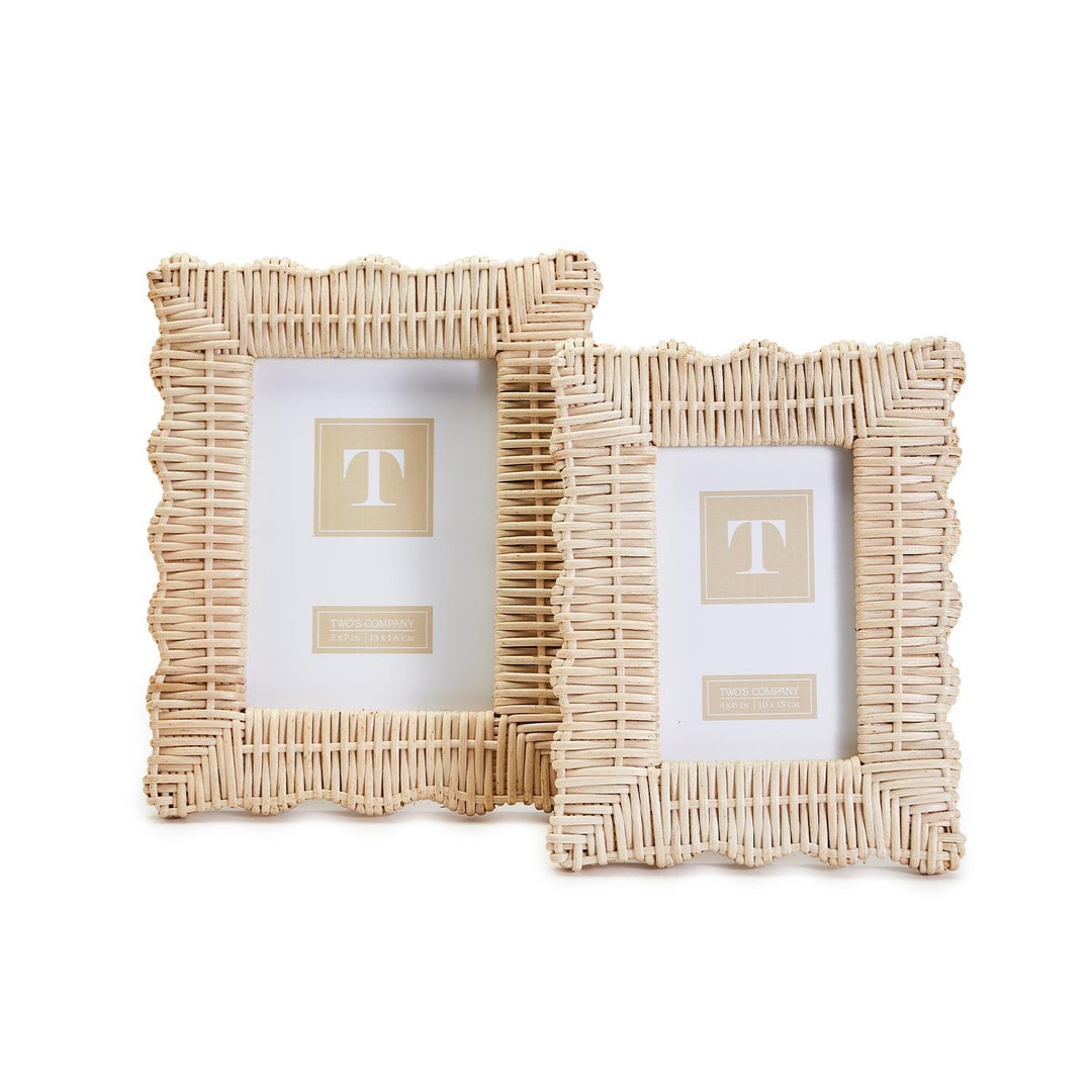 Wicker weave picture frame for home decor by Two's Company, featuring a natural, textured wicker design perfect for wall display.
