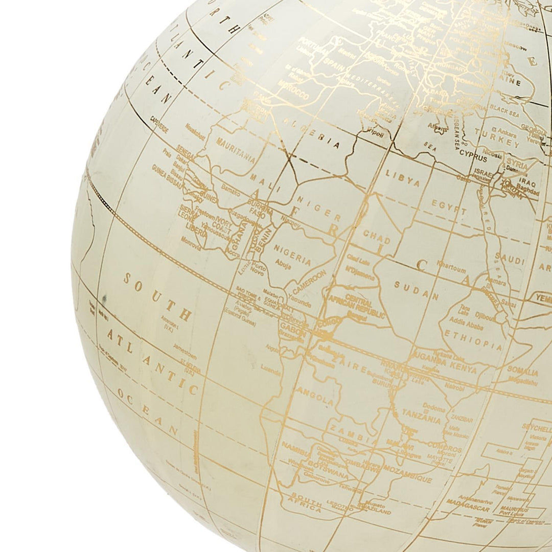 Decorative globe on marble base, ideal for home decor, by Two's Company, showcasing a detailed world map on a sleek marble stand.