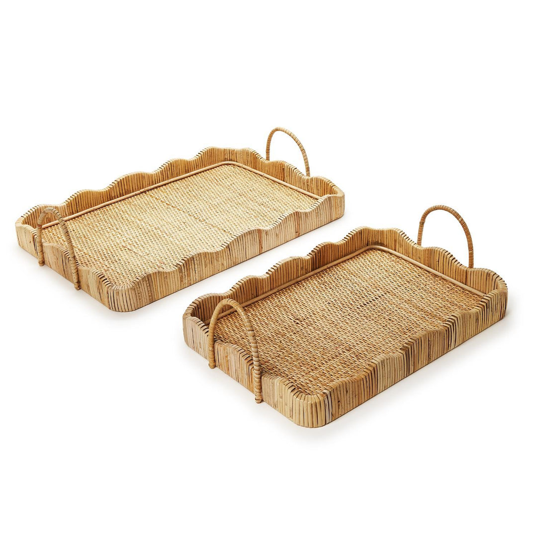 Scalloped 19-inch tray with handle by Two's Company, featuring a decorative edge and sturdy handle for serving and home decor.
