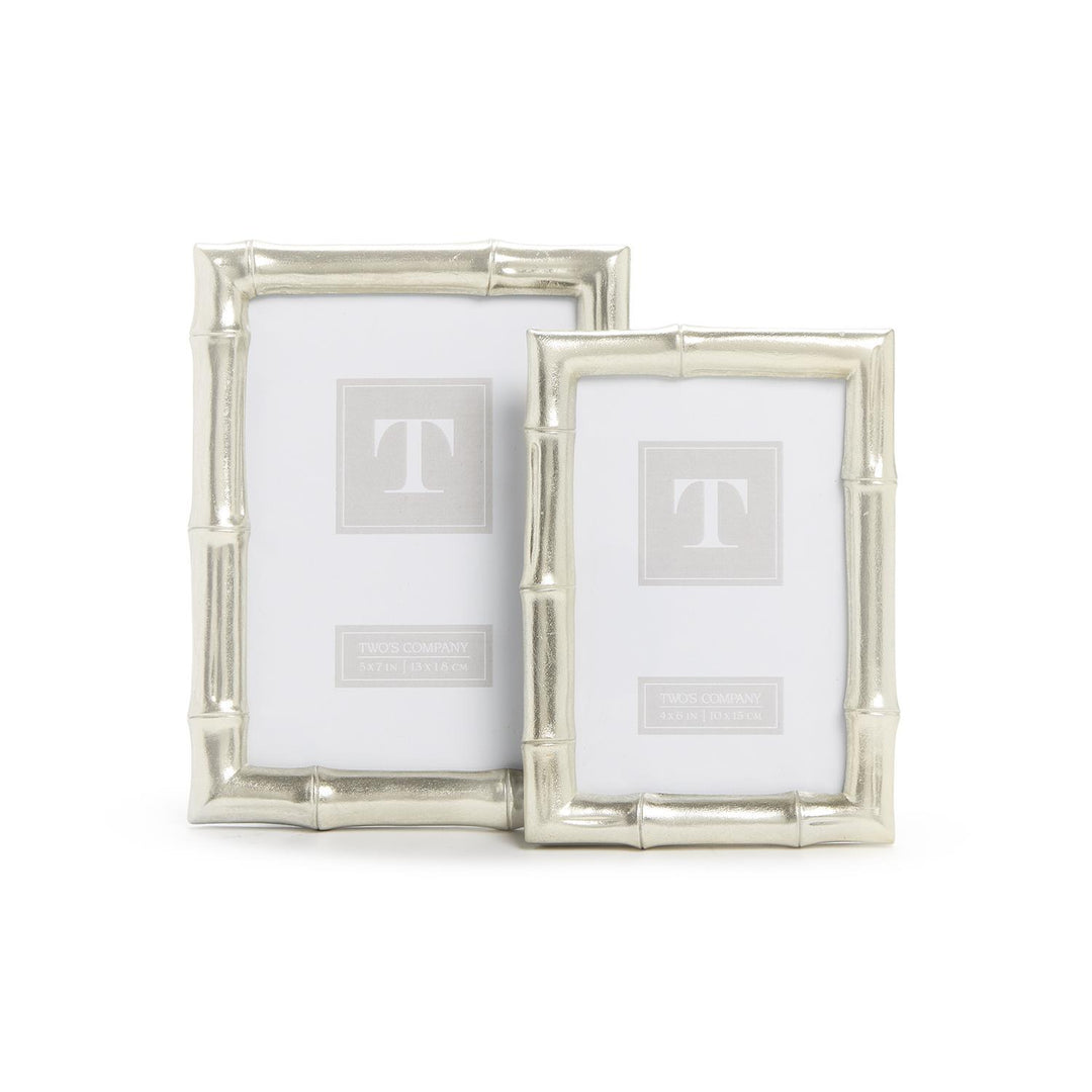 Silver Bamboo 4x6 photo frame by Two's Company, elegant home decor with a sleek silver finish and bamboo-inspired design.