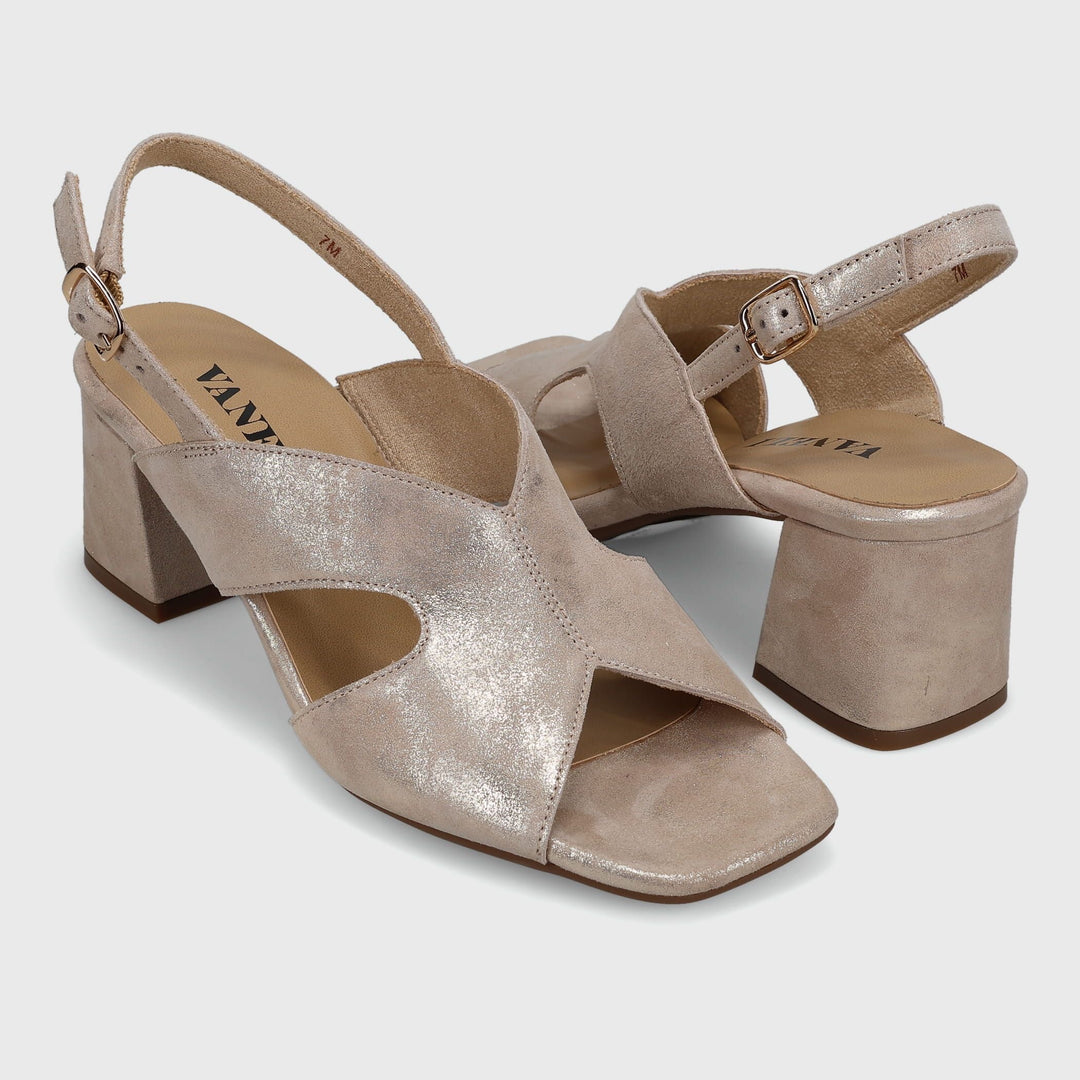 Vaneli Daffy Champagne Sandal accessory with elegant straps and open toe design, shiny champagne color, stylish footwear.