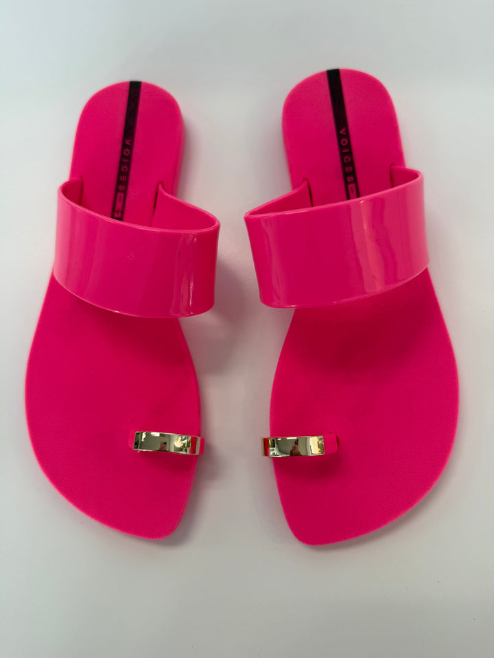 Voices Anello pink and gold sandal with stylish strap design, perfect as a fashionable accessory for summer outfits.