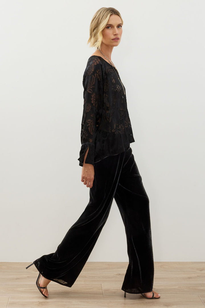Johnny Was Mayson Flare Sleeve Top in black with flowing flared sleeves