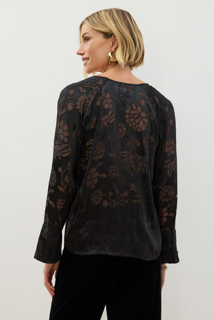 Johnny Was Mayson Flare Sleeve Top in black with flowing bell sleeves