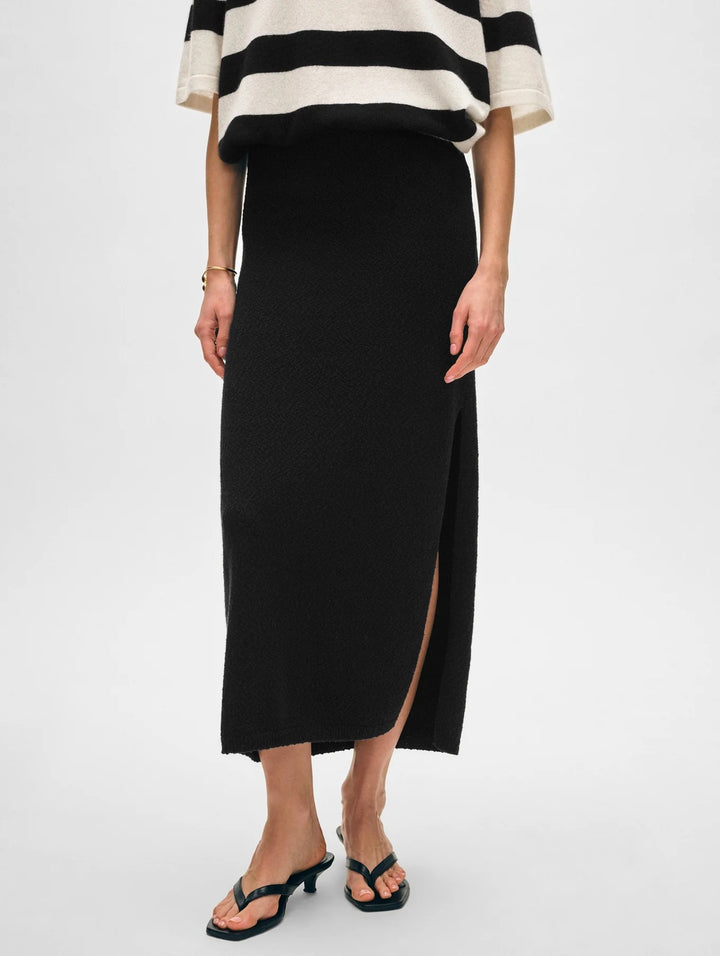 White & Warren cotton slub slit skirt, stylish bottoms with a flowy design, shown in a natural fabric texture and slit detail.