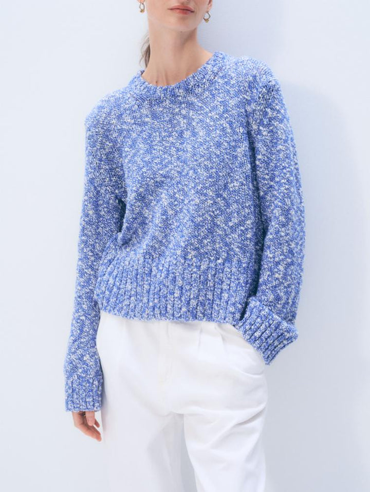 Marled cotton crew sweater by White & Warren, showcasing a cozy, textured knit top in a close-up view.