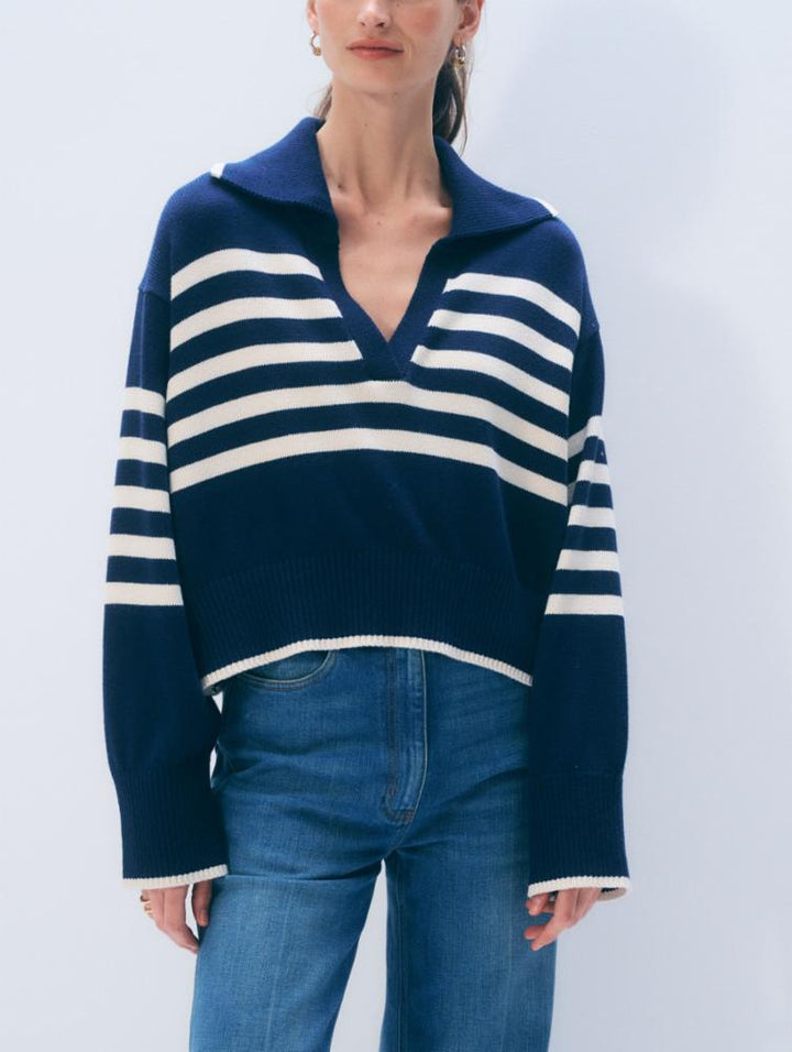 White & Warren Varsity Cotton Polo Sweater, a stylish tops option featuring a classic varsity design and soft cotton fabric.