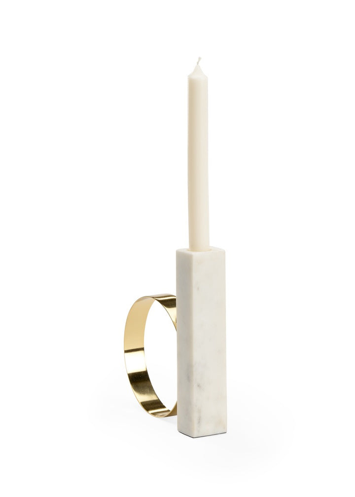 Wildwood Home Cleo Candleholder made of metal with an elegant, curved design perfect for home décor accents.