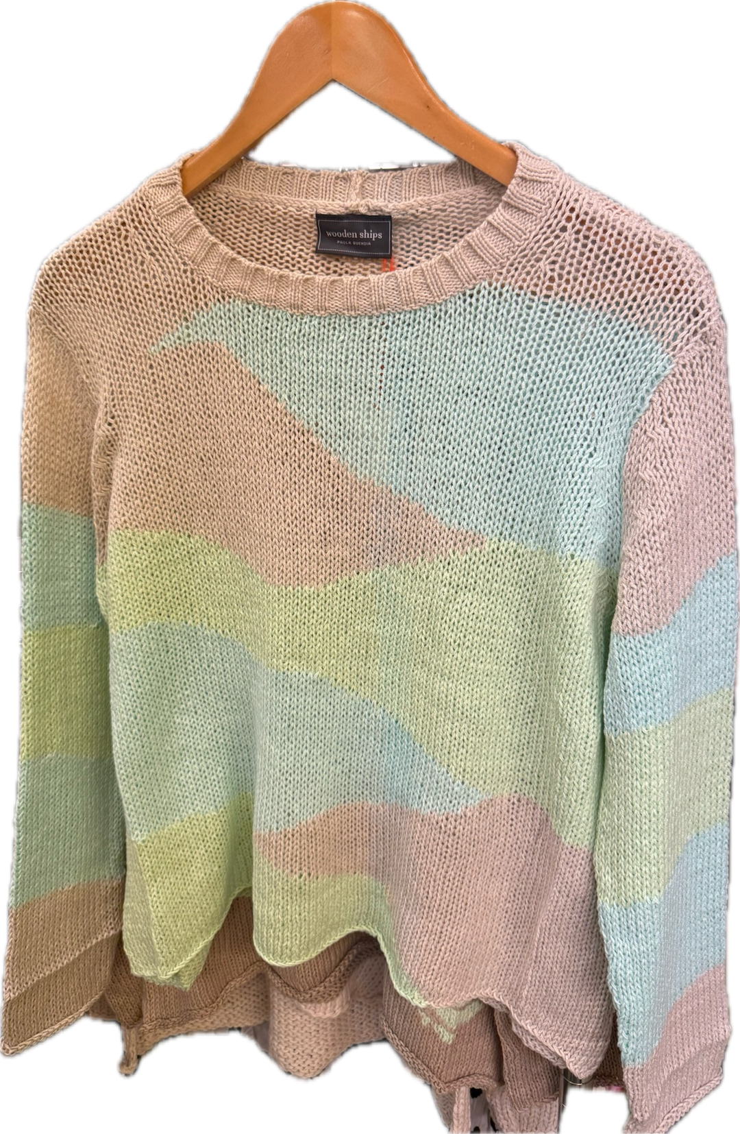 Wooden Ships Sandbanks Blush Sweater, soft pink tops with a cozy knit texture, displayed on a neutral background.