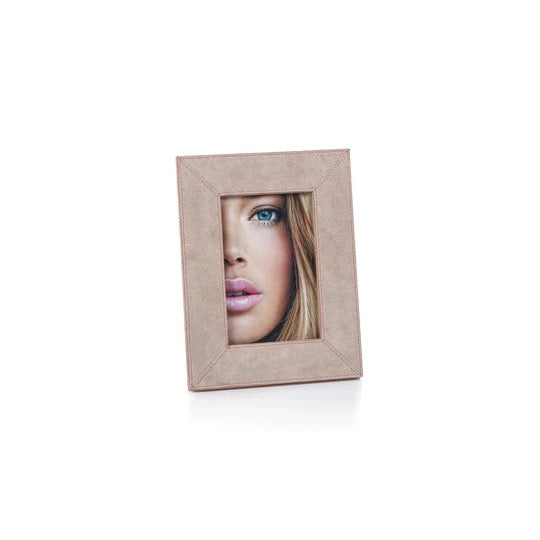 Zodax suede Amalfi frame for home decor, featuring a soft suede border and stylish design, shown in a close-up image.